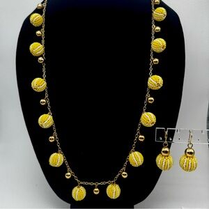 Talbots Yellow White Orb Beaded Matching Necklace Earrings Set VTG Sunny Bauble